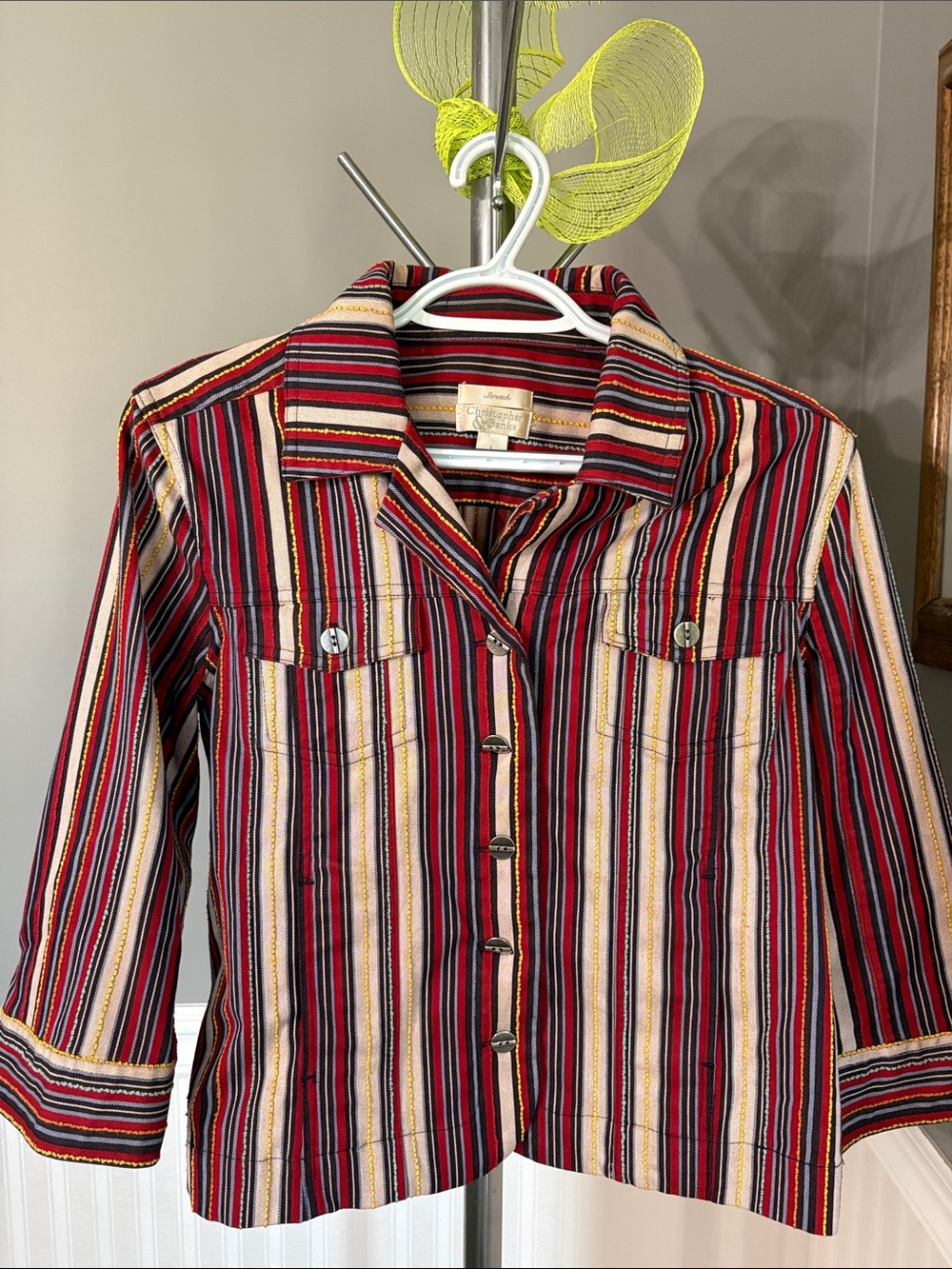 Christopher & Banks Striped Button-Front Top in Red, Black, Cream and Yellow